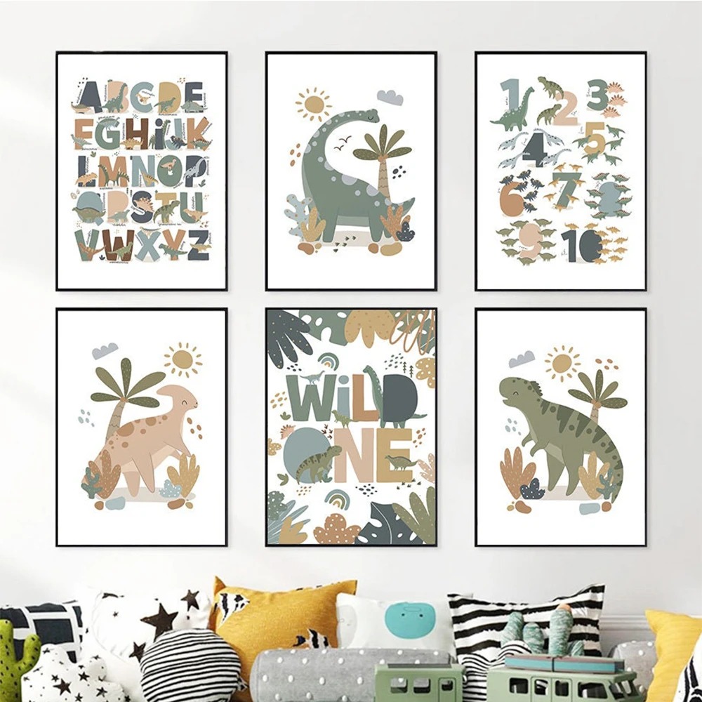 Baby Nursery Prints - Nordic Cute Baby Dinosaur Wall Art