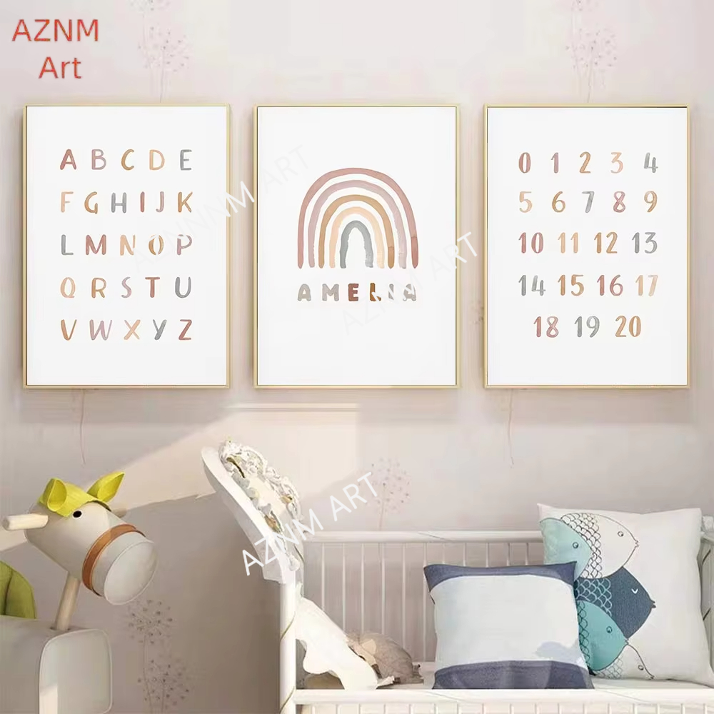 Baby Nursery Prints - 1/3PCS ，Poster Custom ABC 123 Rainbow