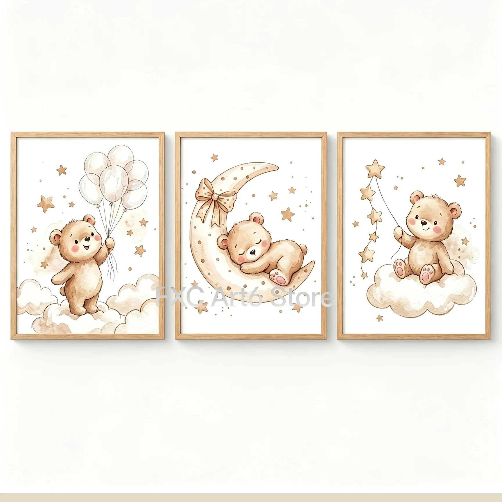 Baby Nursery Gender Neutral - 3pcs frameless -2D Flat, Kawaii Sleeping