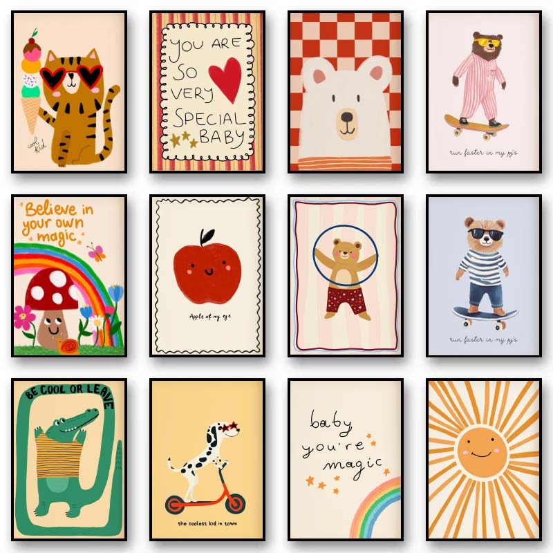 Baby Nursery Room - Animals Poster Prints Nordic Floral Bunnies