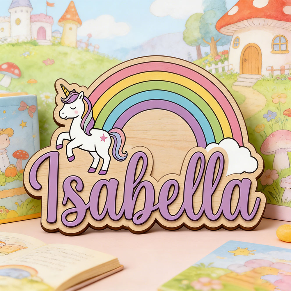 Baby Nursery Room - Unicorn & Pastel Rainbow Custom Name