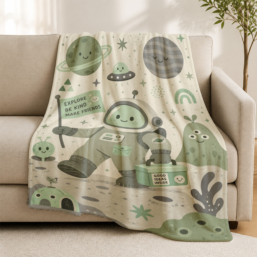 Baby Nursery In Hospital - Cute Boho Alien Planets Throw Blanket