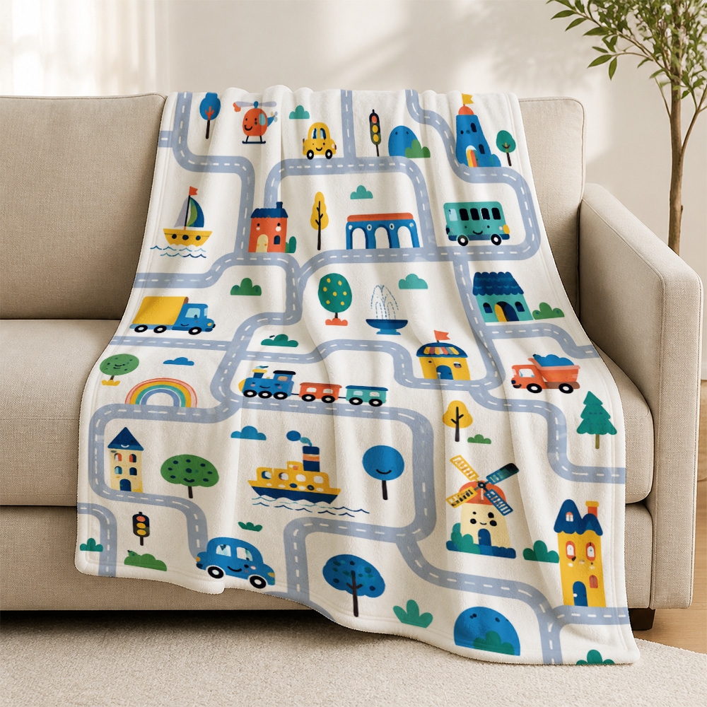 Baby Nursery In Hospital - Kids Cartoon Road Theme Throw Blanket
