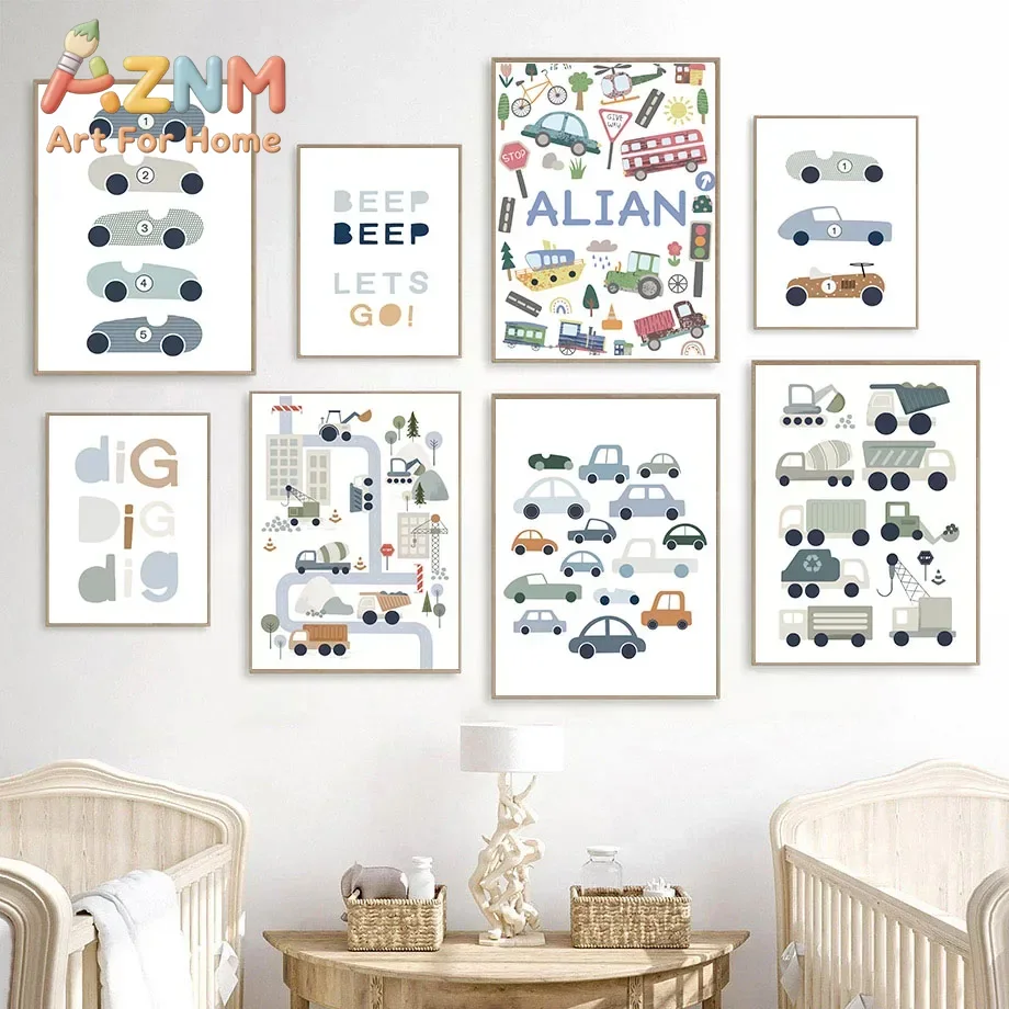 Baby Nursery Quotes Wall Art - Tractor Truck Excavator Bulldozer Car Bus