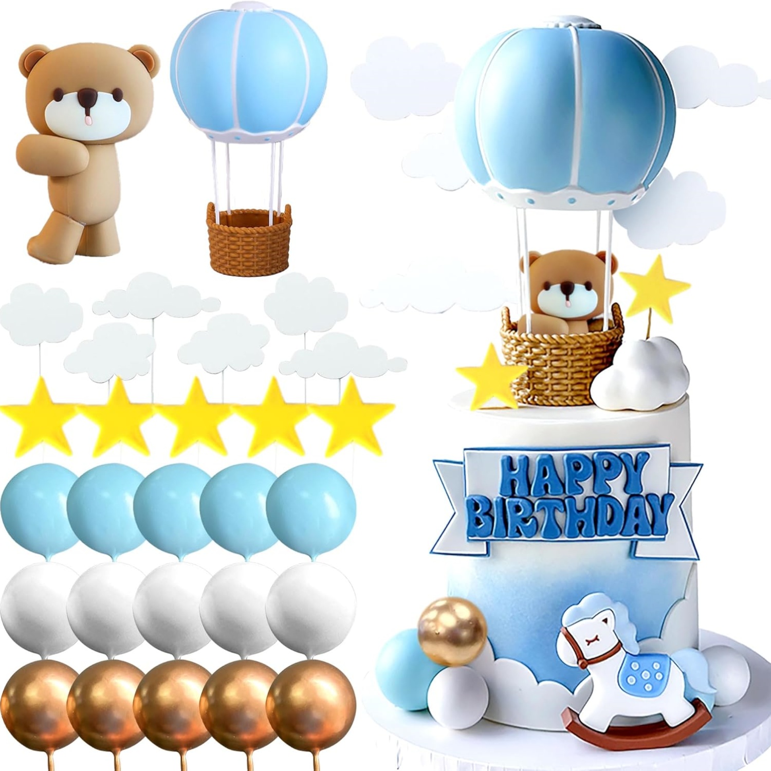 LaVenty Blue Pink Bear Cake De - Baby Nursery Hot Air Balloon ulasan dan harga