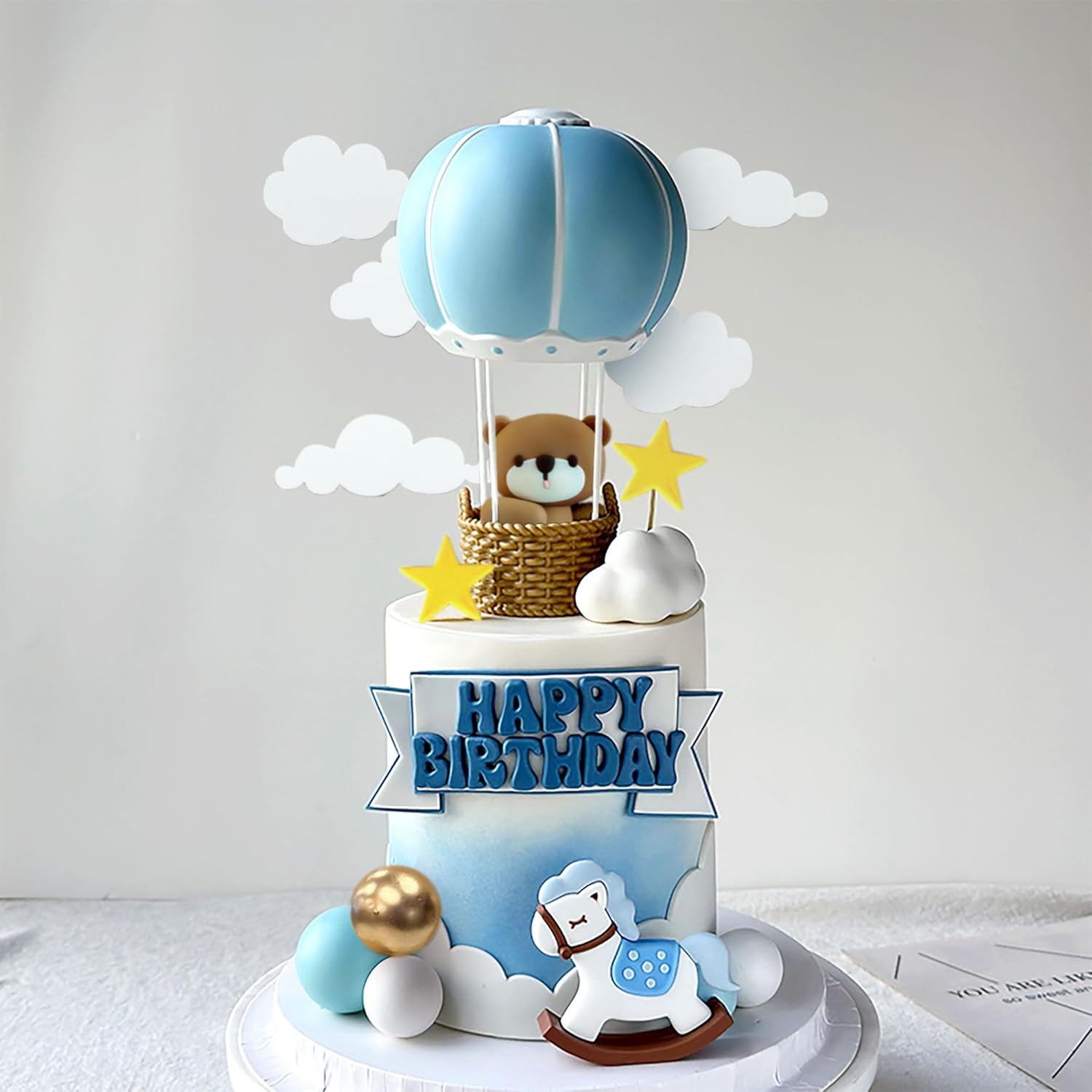LaVenty Blue Pink Bear Cake De - Baby Nursery Hot Air Balloon ulasan dan harga