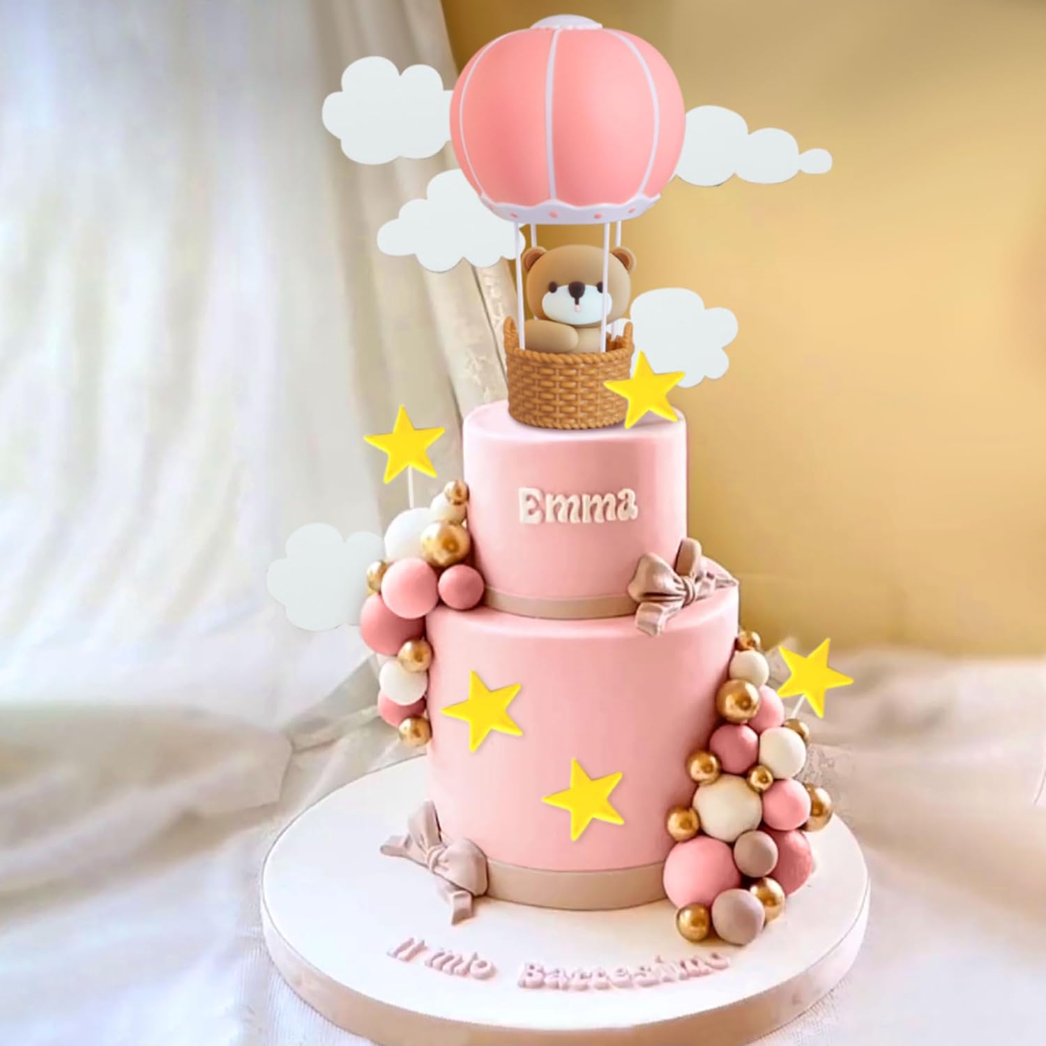 LaVenty Blue Pink Bear Cake De - Baby Nursery Hot Air Balloon ulasan dan harga