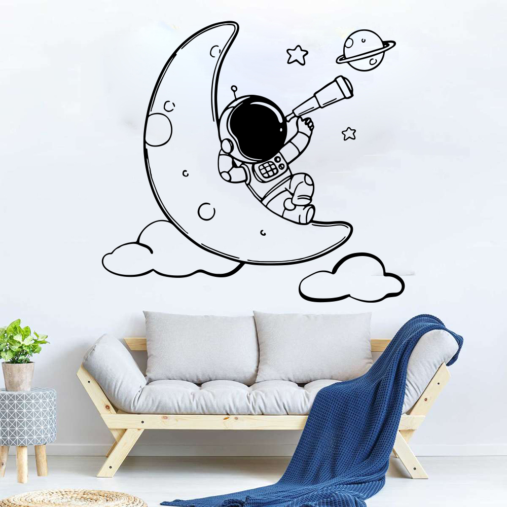 Cartoon Astronaut on The Moon  - Baby Nursery Vinyl Wall Stickers ulasan dan harga