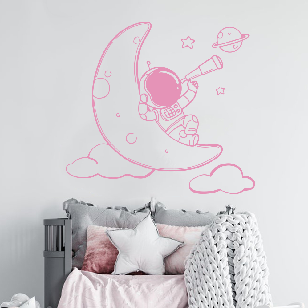 Cartoon Astronaut on The Moon  - Baby Nursery Vinyl Wall Stickers ulasan dan harga
