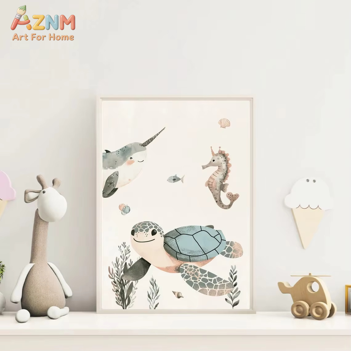 AZNM Watercolor Cute Ocean Ani - Baby Nursery Prints ulasan dan harga