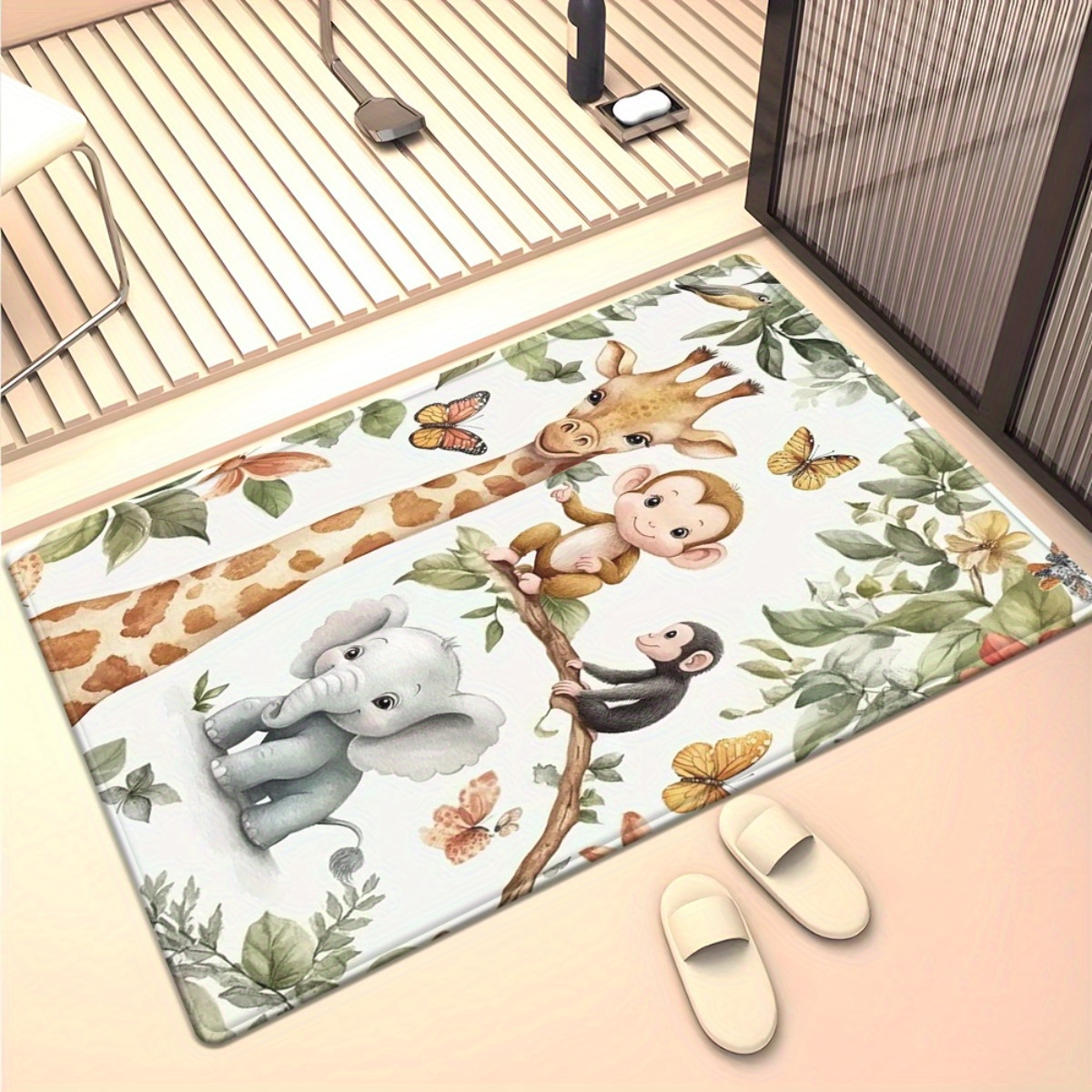 Watercolor Animal Jungle Print - Baby Nursery Jungle Rug ulasan dan harga