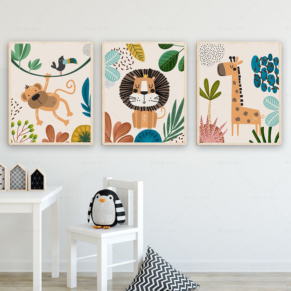 Boho Monkey Lion Giraffe Bird  - Baby Nursery Prints ulasan dan harga
