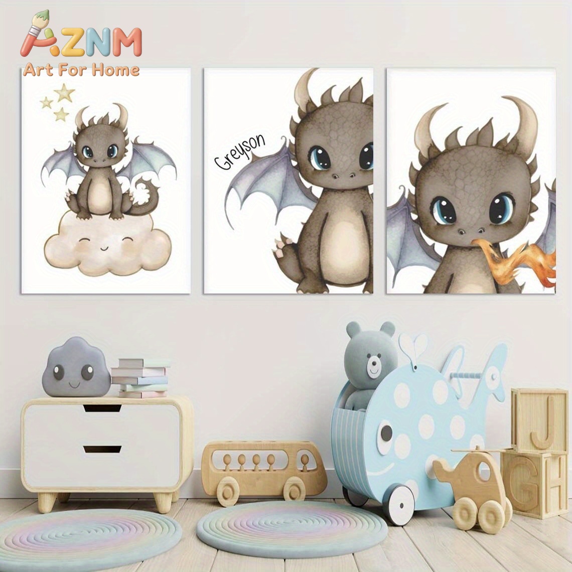AZNM Cute Baby Dragon Canvas W - Baby Nursery Prints ulasan dan harga