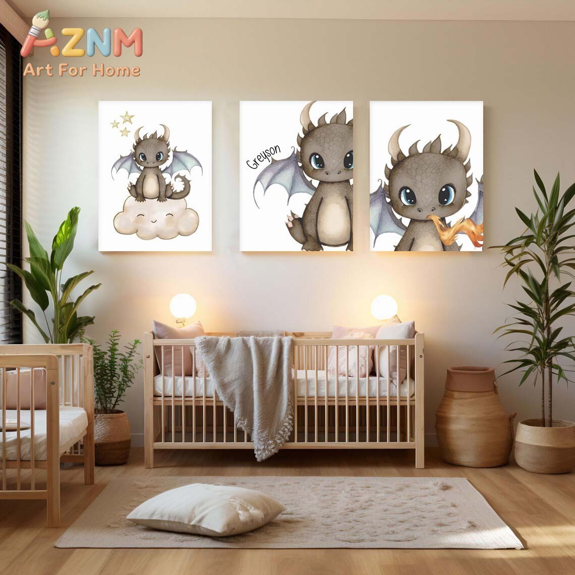 AZNM Cute Baby Dragon Canvas W - Baby Nursery Prints ulasan dan harga