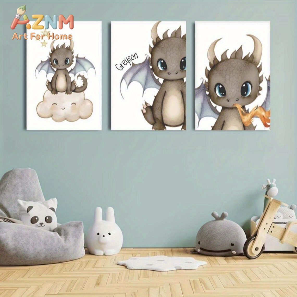 AZNM Cute Baby Dragon Canvas W - Baby Nursery Prints ulasan dan harga