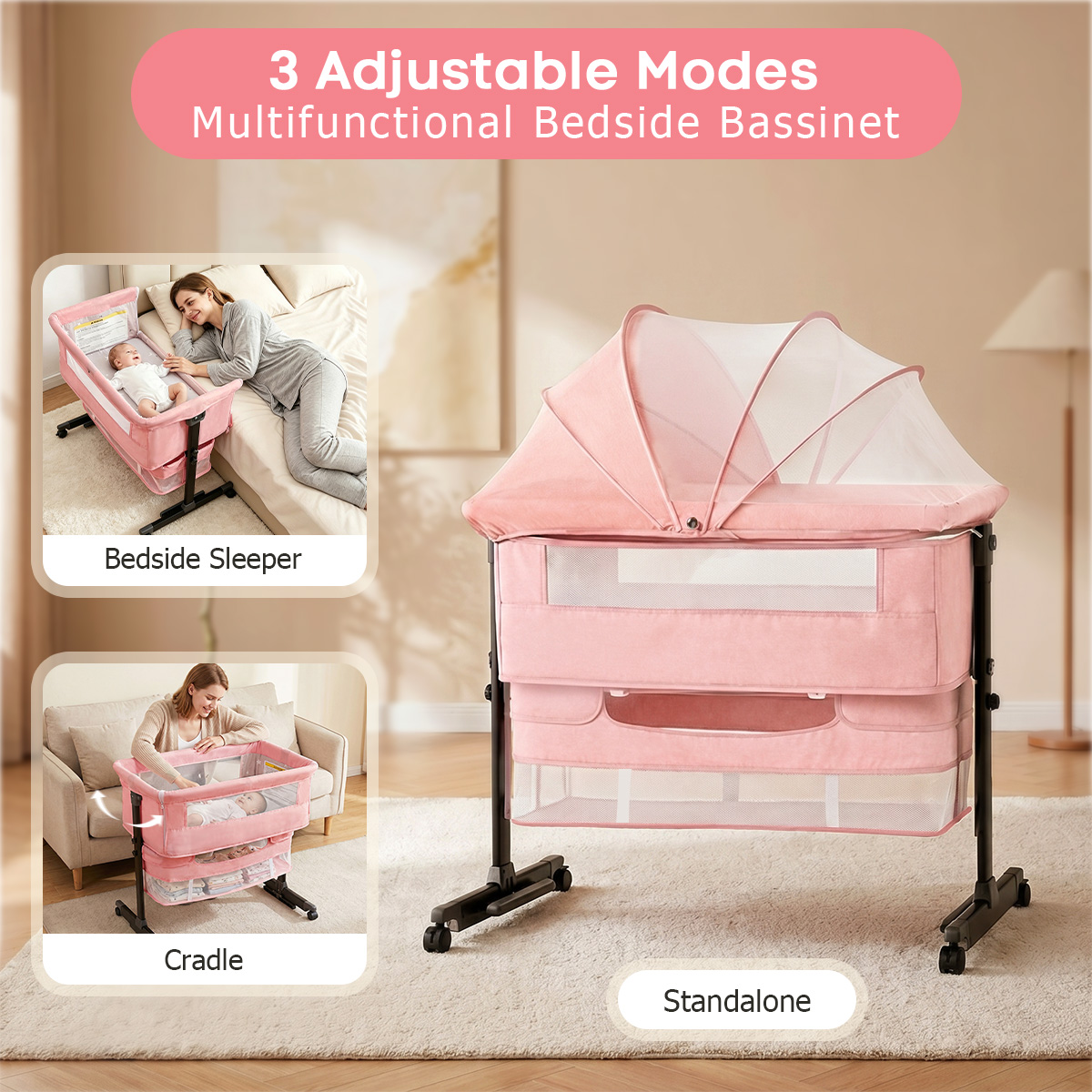 Kmaier Pink Portable Newborn B - Bassinet Bedside Sleeper ulasan dan harga
