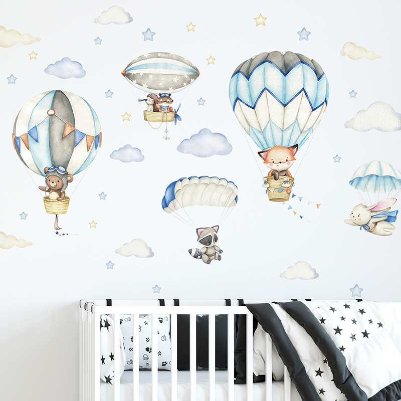 Cartoon Cute Animals Hot Air B - Baby Nursery Home ulasan dan harga