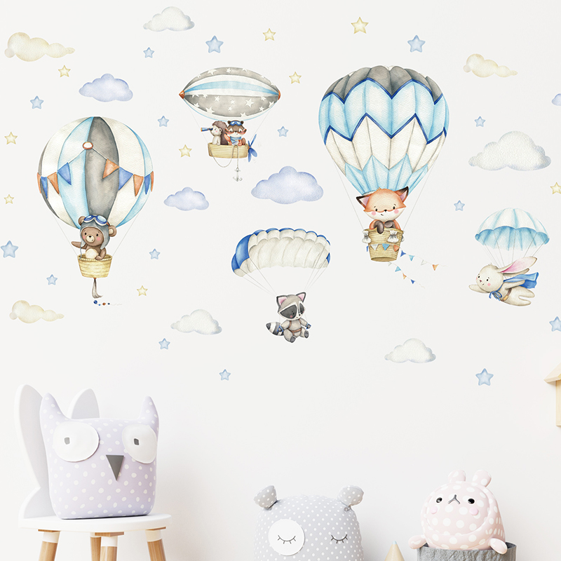 Cartoon Cute Animals Hot Air B - Baby Nursery Home ulasan dan harga