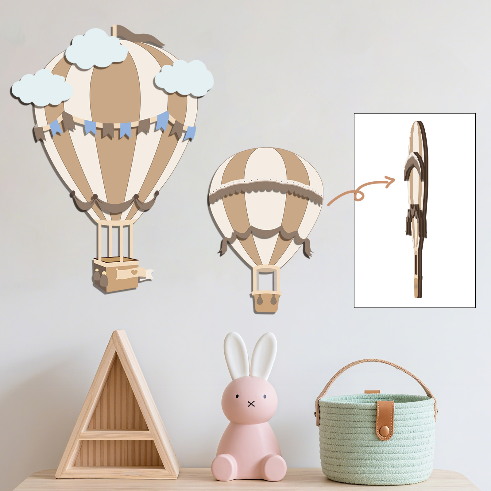 Neutral Hot Air Balloon Wooden - Baby Nursery Hot Air Balloon ulasan dan harga