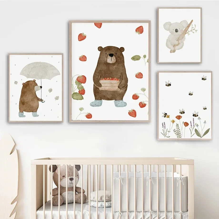 Cute Boho Animal Bear Hedgehog - Baby Nursery Wall Art ulasan dan harga