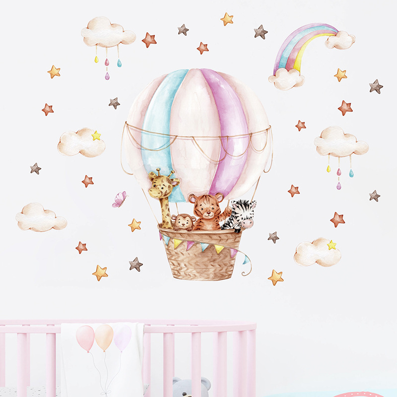 Watercolor Pink Hot Airballoon - Baby Nursery Vinyl Wall Stickers ulasan dan harga