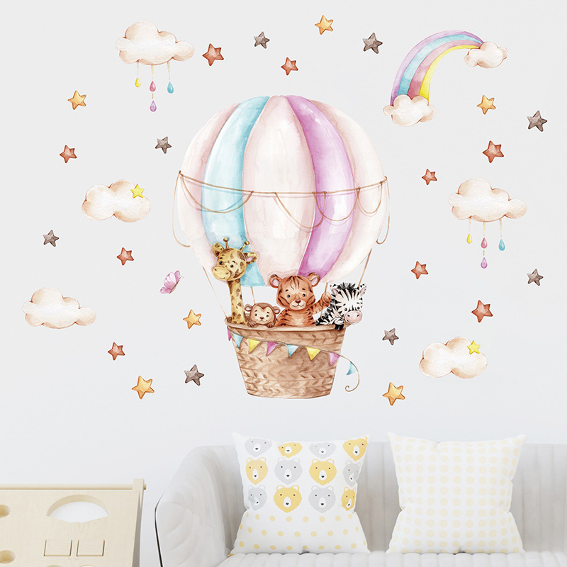 Watercolor Pink Hot Airballoon - Baby Nursery Vinyl Wall Stickers ulasan dan harga