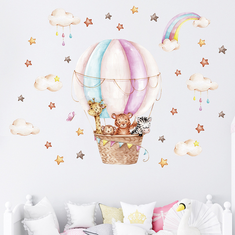 Watercolor Pink Hot Airballoon - Baby Nursery Vinyl Wall Stickers ulasan dan harga