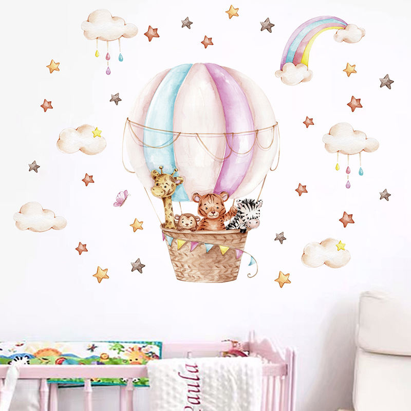 Watercolor Pink Hot Airballoon - Baby Nursery Vinyl Wall Stickers ulasan dan harga