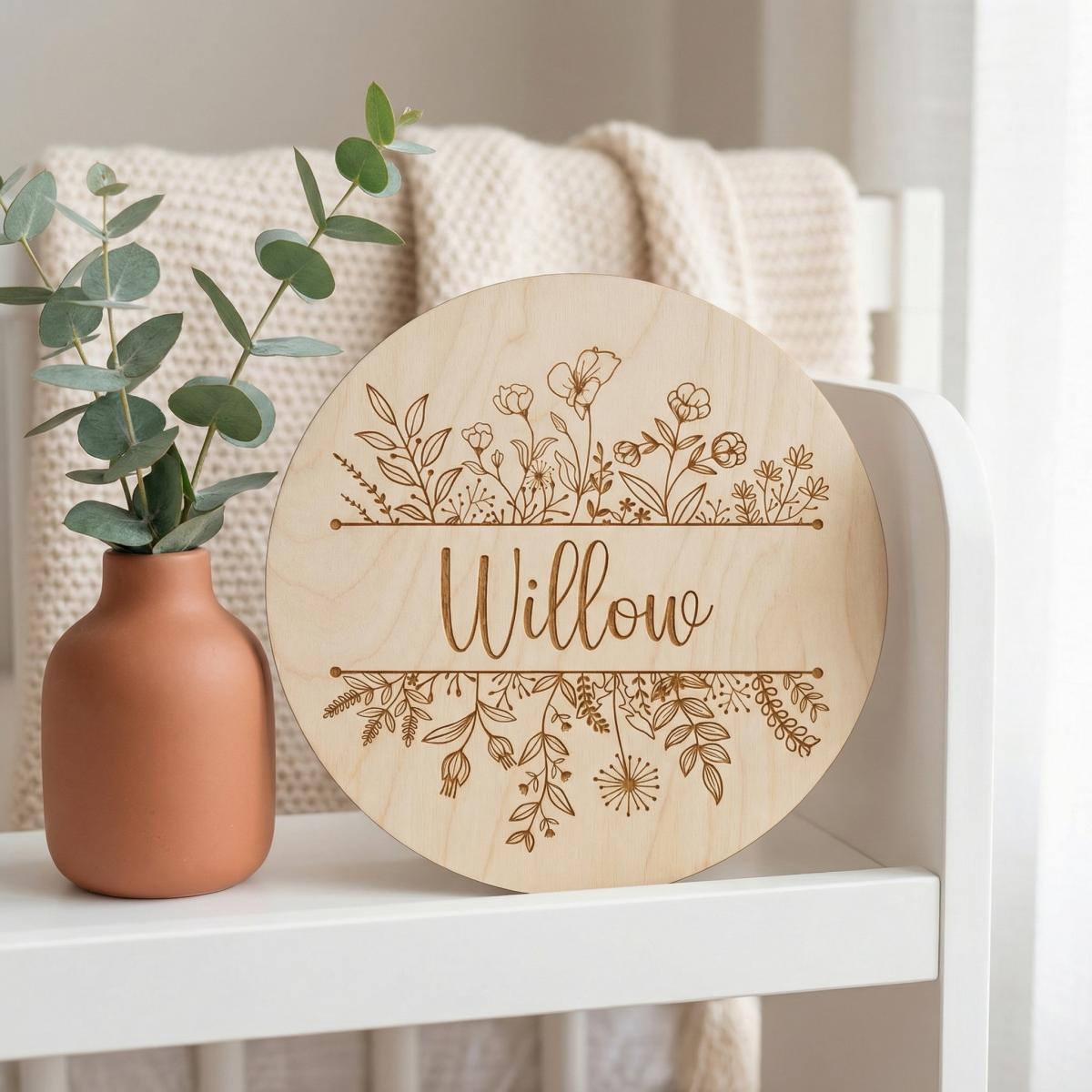 Personalized Floral Round Wood - Baby Nursery Usa ulasan dan harga