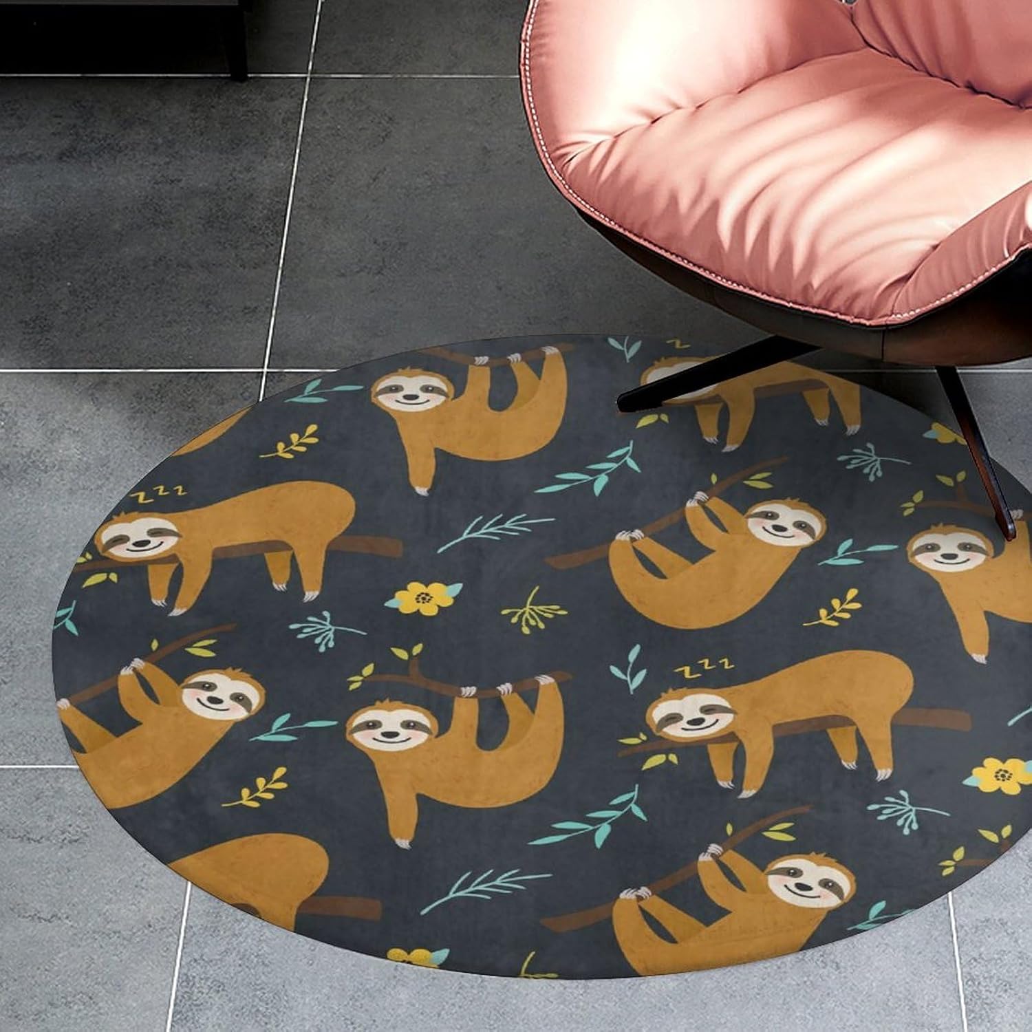 Cute Sloth Jungle Pattern Roun - Baby Nursery Jungle Rug ulasan dan harga