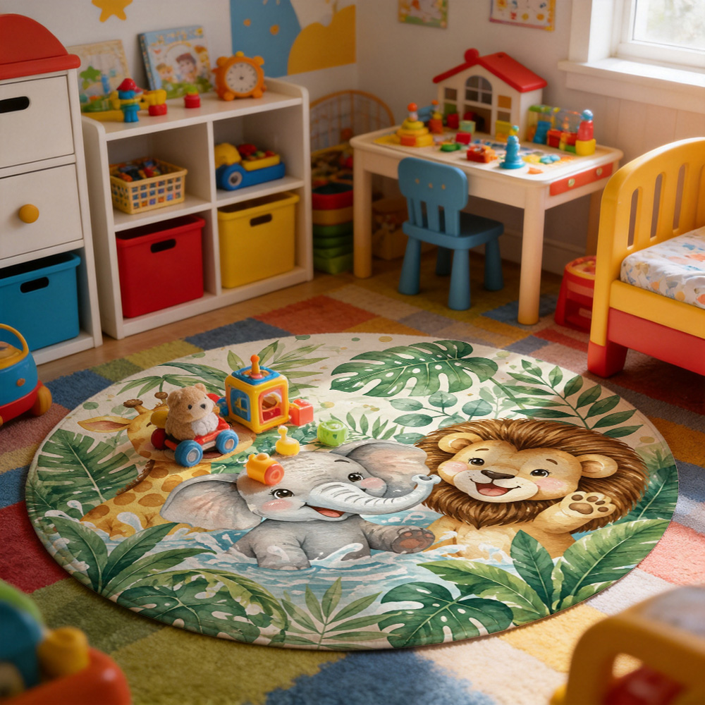 Cute Jungle Safari Animal Prin - Baby Nursery Jungle Rug ulasan dan harga