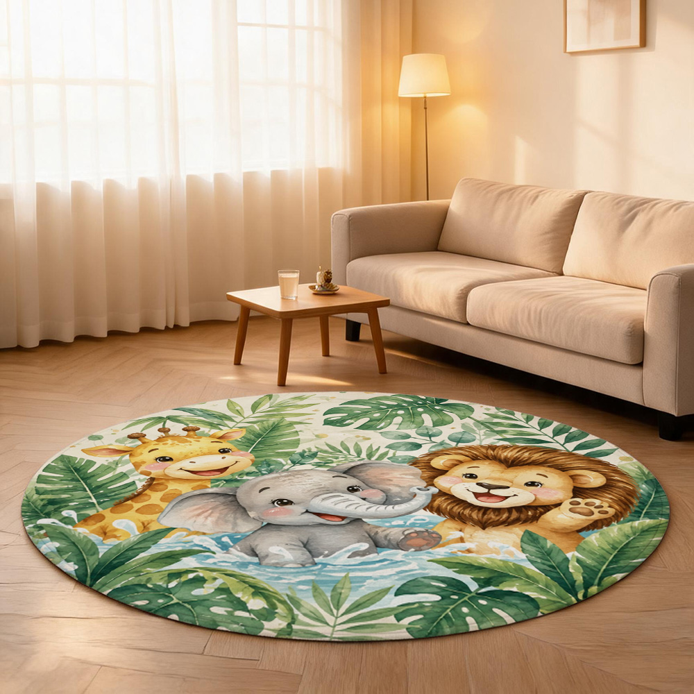 Cute Jungle Safari Animal Prin - Baby Nursery Jungle Rug ulasan dan harga