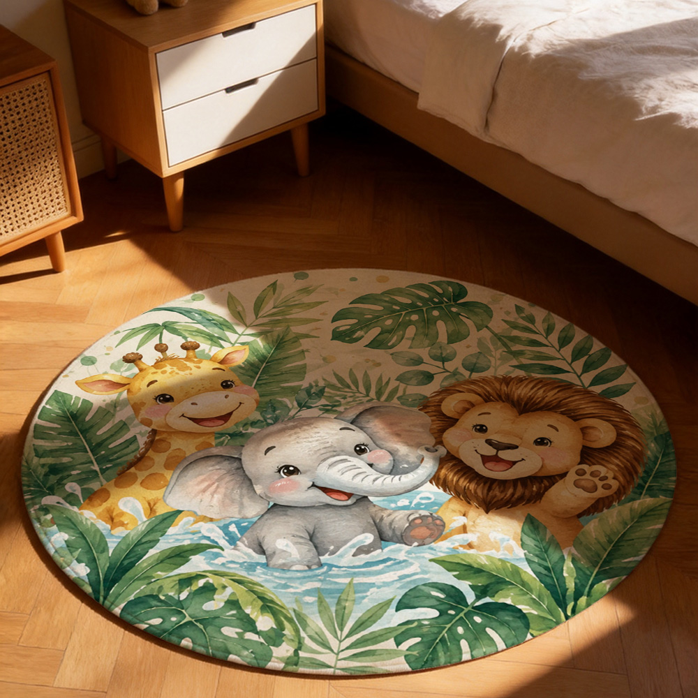 Cute Jungle Safari Animal Prin - Baby Nursery Jungle Rug ulasan dan harga