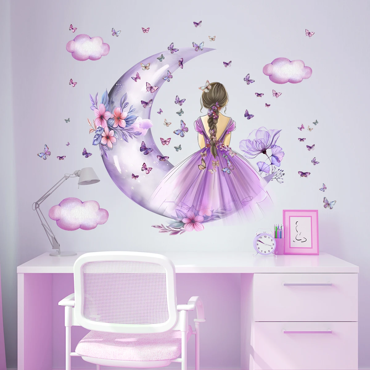Girl Moon Butterflies Wall Sti - Baby Nursery Ideas Girl ulasan dan harga