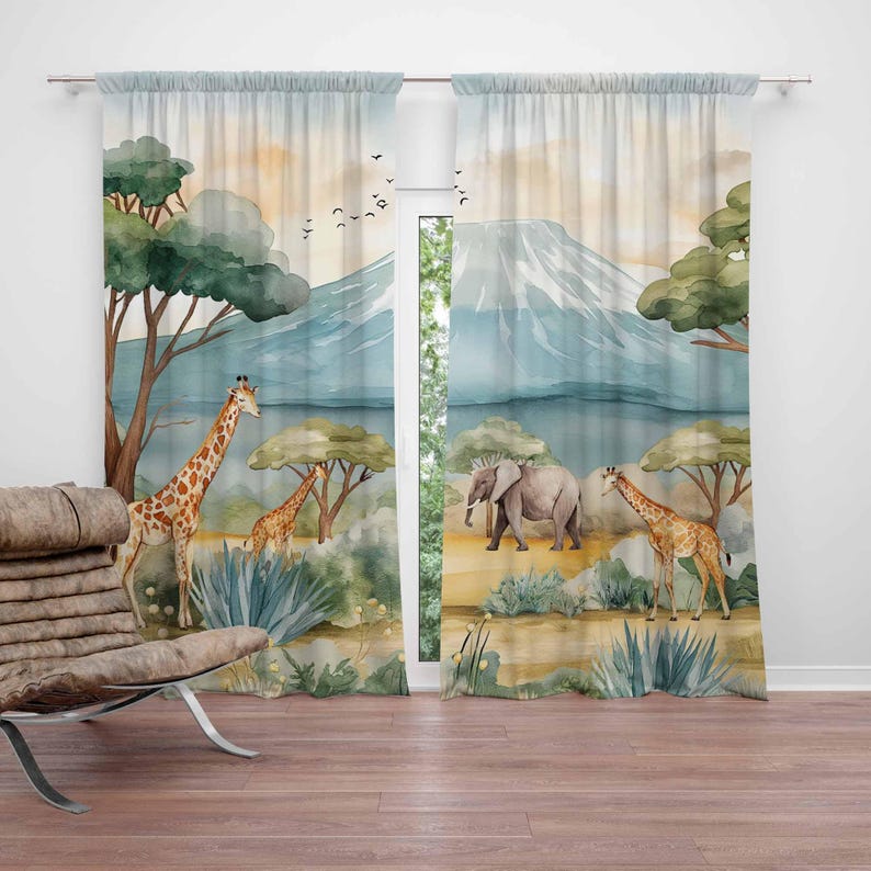 Safari Animals Kids Curtains B - Baby Nursery In Hospital ulasan dan harga