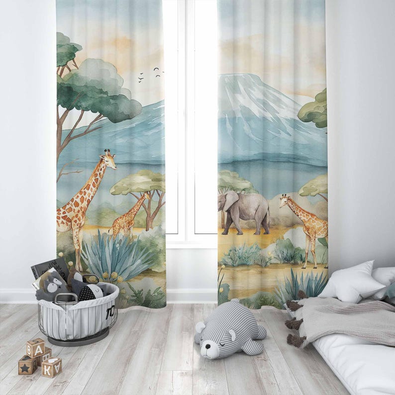 Safari Animals Kids Curtains B - Baby Nursery In Hospital ulasan dan harga