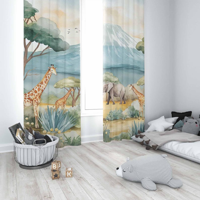 Safari Animals Kids Curtains B - Baby Nursery In Hospital ulasan dan harga