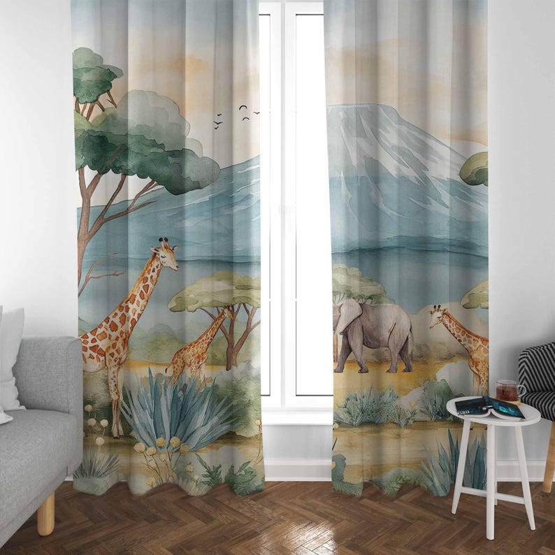 Safari Animals Kids Curtains B - Baby Nursery In Hospital ulasan dan harga