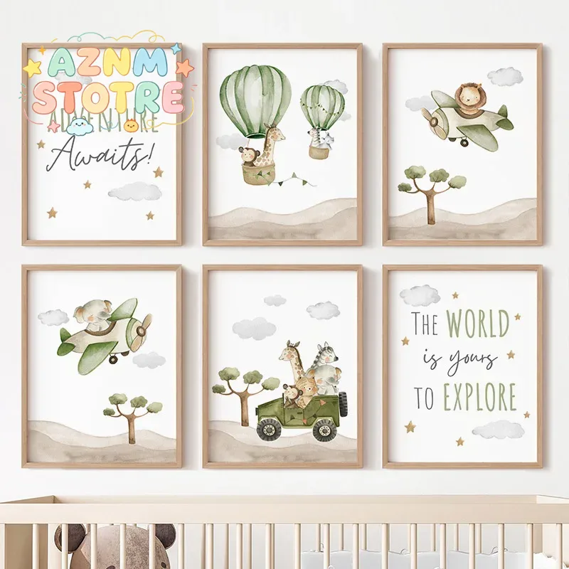 Hot Air Balloon Animals Poster - Baby Nursery Hot Air Balloon ulasan dan harga