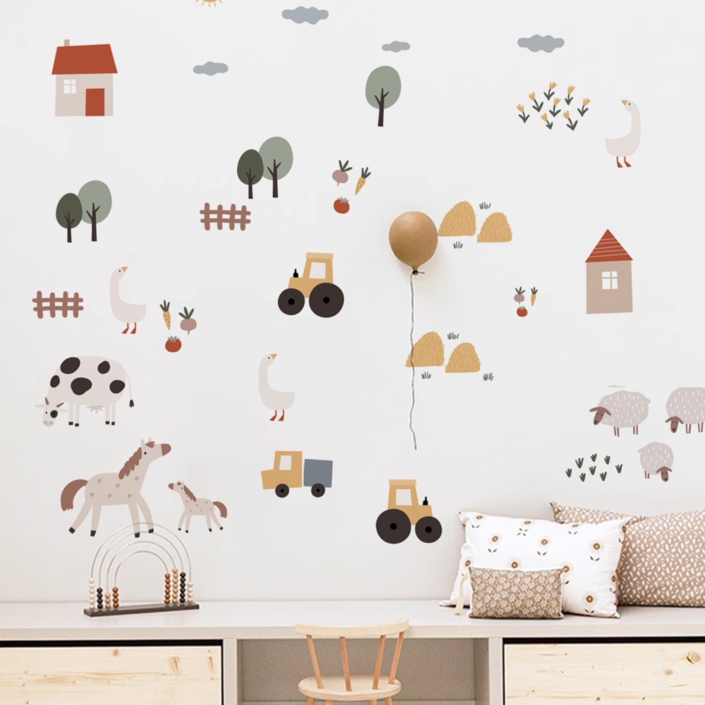 Boho Cartoon Cute Cows Farm An - Baby Nursery Vinyl Wall Stickers ulasan dan harga