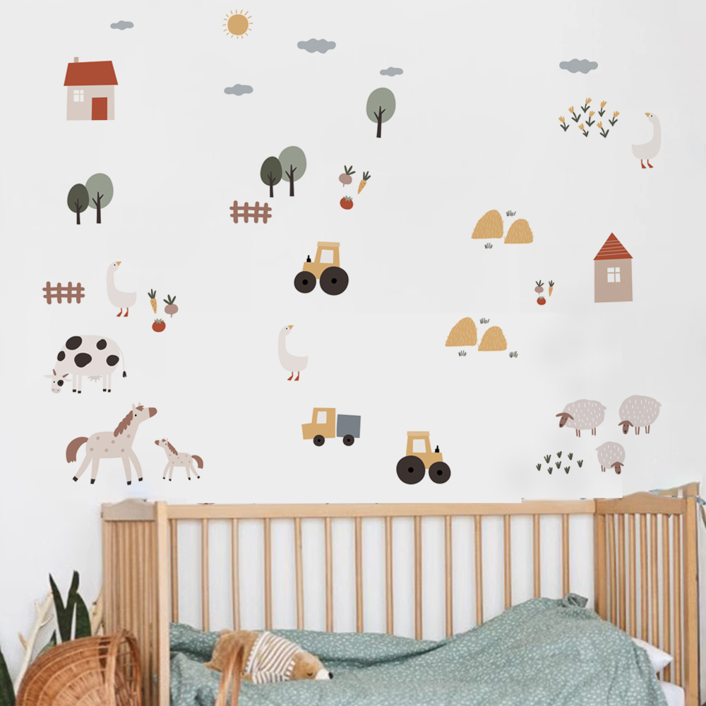 Boho Cartoon Cute Cows Farm An - Baby Nursery Vinyl Wall Stickers ulasan dan harga
