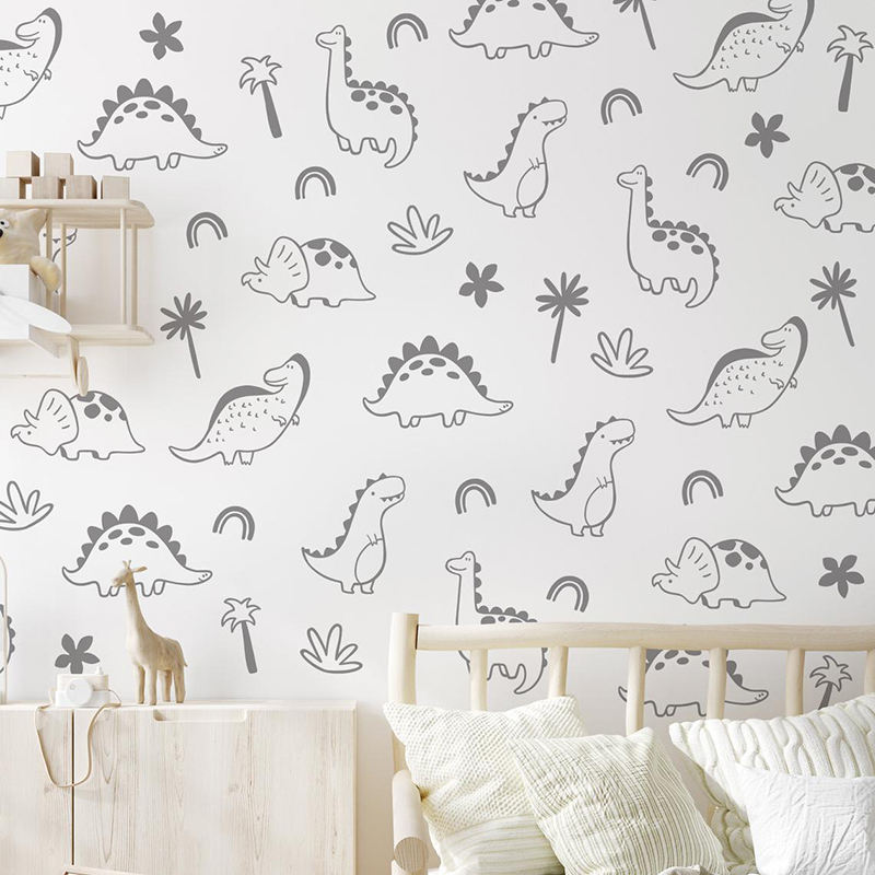 Geometric Dinosaur Tree Rainbo - Baby Nursery Vinyl Wall Stickers ulasan dan harga