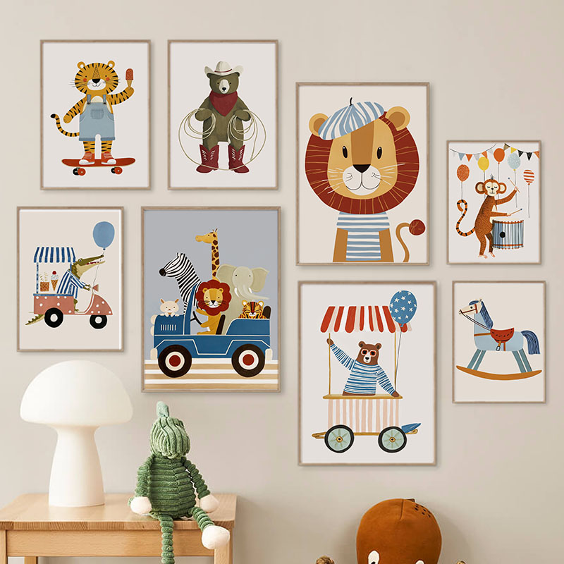 Funny Cartoon Animal Car Ballo - Baby Nursery Wall Art ulasan dan harga