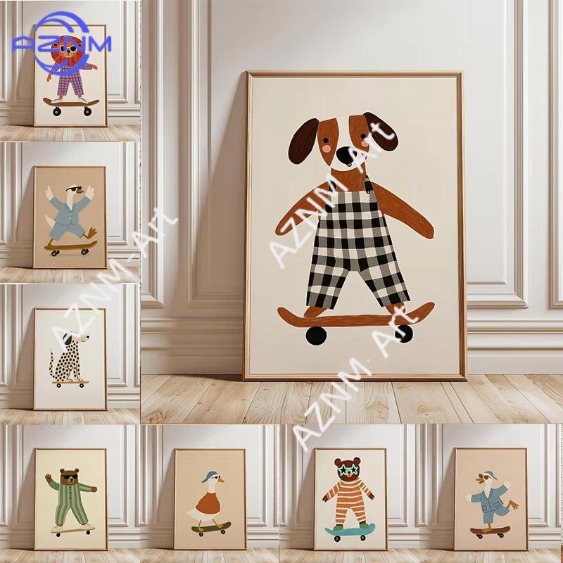 1PC Funny Animal Skateboarding - Baby Nursery Wall Art ulasan dan harga