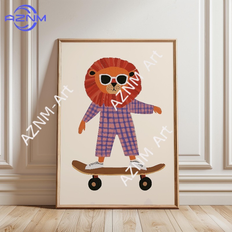 1PC Funny Animal Skateboarding - Baby Nursery Wall Art ulasan dan harga