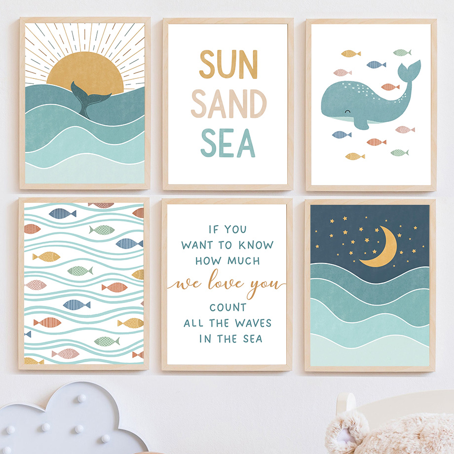 1pc frameless Fish Whale Seagu - Baby Nursery Quotes Wall Art ulasan dan harga