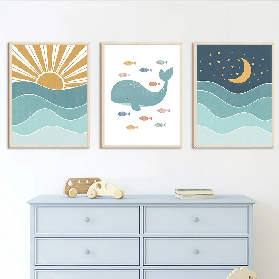 1pc frameless Fish Whale Seagu - Baby Nursery Quotes Wall Art ulasan dan harga